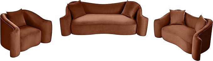 Meridian Furniture 44052Cognac-S Destin Collection Modern | Contemporary Sofa with Ultra Luxe Cognac 460 GSM Velvet, Rich Curves, 91" W x 34.5" D x 31" H, Cognac
