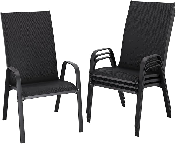 JEAREY Patio Dining Chairs Set of 4, Outdoor Stackable Dining Furniture Set, All Weather Dining Set for Lawn, Garden, Backyard, Poolside, Black by JEAREYOutdoorsCollection