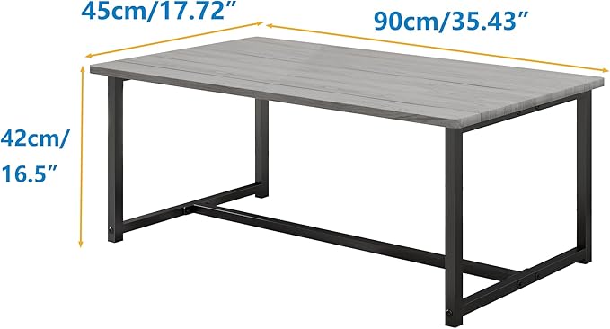 35.4" Rectangular Coffee Table for Living Room, Modern Industrial Style Coffee Table Center Table with Metal Frame for Small Space, Apartment, Office, Easy Assembly, Grey