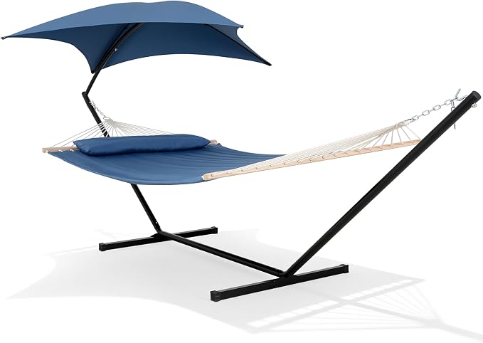 SUNCREAT Hammocks for Outside with Stand, Sunshade, Porch Hammock and Stand, 475 lbs Capacity, Patent Pending, Navy by SUNCREAT