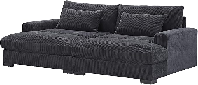 Luxe Sleeper Sofa with Soft Corduroy Upholstery, Double Chaise Design, Convertible to Twin Size Bed, Modern and Comfortable Living Room Couch, 89.9" Wide, Black