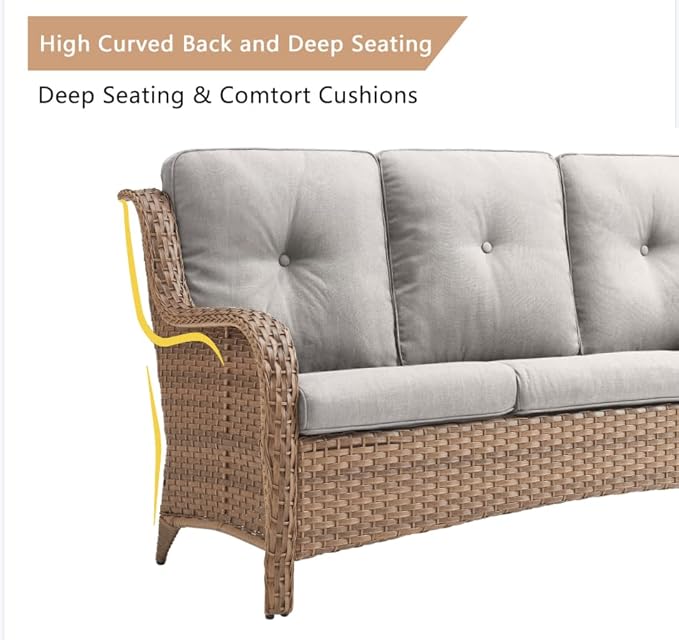 HUMMUH Patio Furniture 7 Pieces Outdoor Furniture Set PE Wicker Patio Couch with Swivel Rocker Chairs,Patio Ottomans,Outdoor Tables