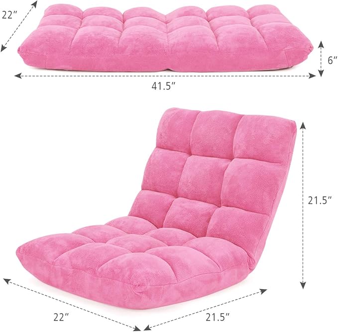 FANTASK 14-Position Sofa, Folding Memory Foam Floor Chair w/Comfy Cushions & Study Steel Frame, Angle Adjustable Floor Couch Sofa for Reading, Game, Meditating (Pink)