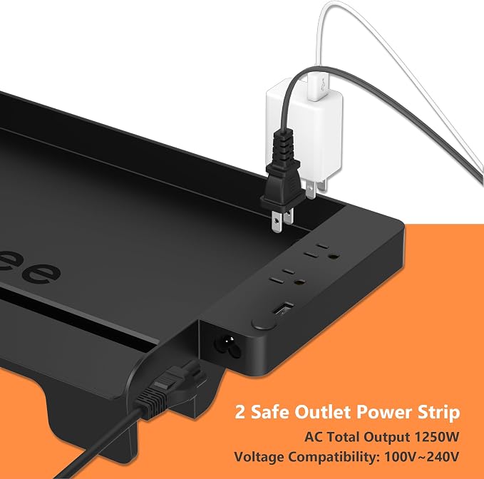 Bedside Shelf for Dorm Bunk Bed with USB Charging Port and 2 AC Outlets, Bedside Caddy, Attachable Bedside Table, College Dorm Essential Clip On Bedside Tray, Bunk Bed Accessories, Bedroom Furniture - Image 3