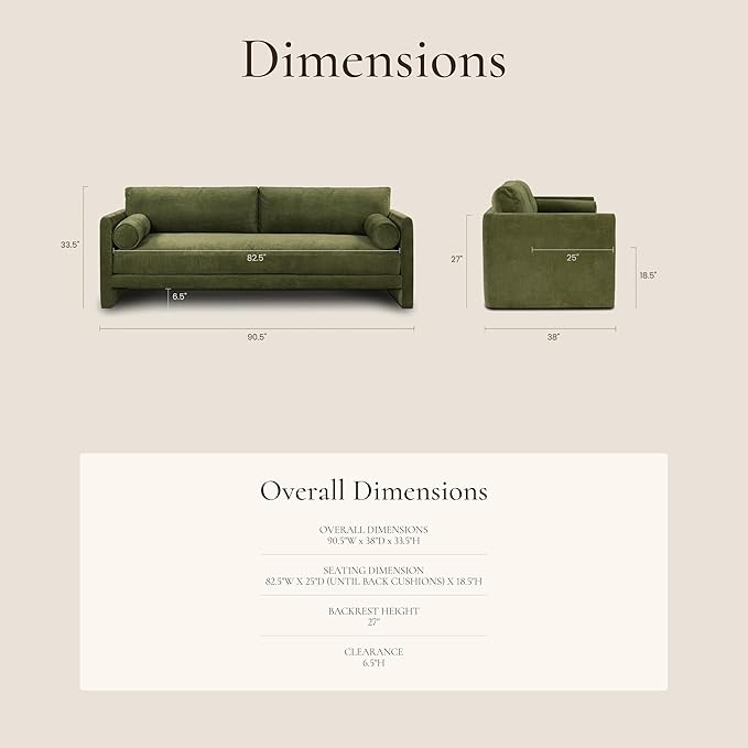 Poly & BARK Fano 99" Sofa with Wide Seating Profile, Clean Tailored Upholstery, and Modern Linear Design for Open Living Rooms