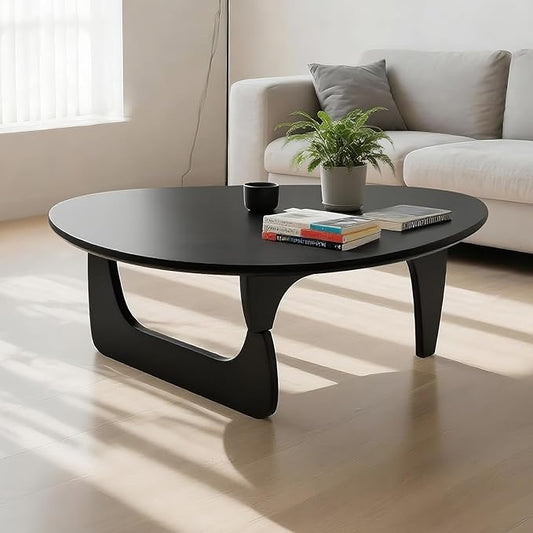 Solid Wooden Modern Triangle Coffee Table: Unique Funky Coffee Tables for Living Room, Oval Mid-Century Irregular Abstract Tea Tables for Patio Office Balcony Bedroom (Black, 33" L x 22" W x 16" H)