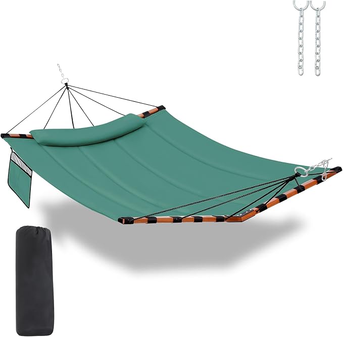 TegerDeger 12FT 2 Person Hammock Large Hammock 450LB Capacity with V Shaped Hardwood Spreader Bar & Nylon Rope for Outside, Patio, Garden, Backyard, Beach, Poolside - Lake Blue by Tegerdeger