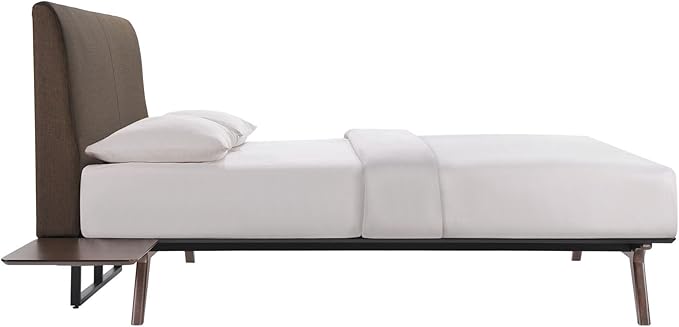Modway Tracy Mid-Century Modern Wood Platform Queen Bed with Two Nightstands in Cappuccino Brown