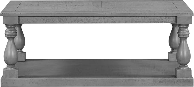 P PURLOVE Solid Wood Coffee Table,Modern Farmhouse Coffee Table/Center Table with Storage Rectangle for Living Room,Gray