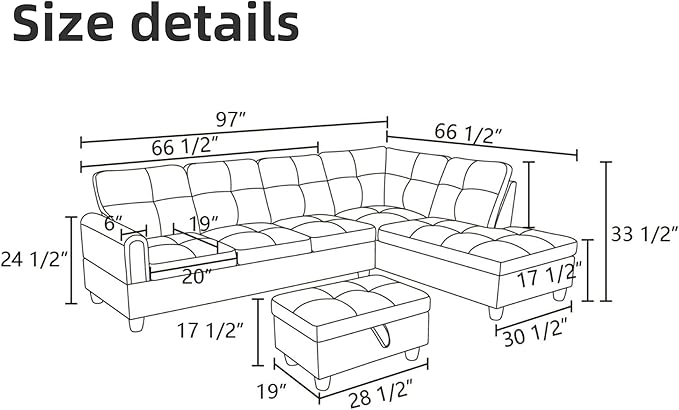 FONTOI L Shaped Sectional Couches for Living Room, Modern Modular Sectional Sofa with Ottoman Storage, Comfy L Shaped Couch with Chaise for Bedroom Apartment Furniture, Beige