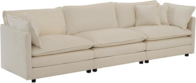 KEIKI Combination Sofa, Upholstered 3 Seater Couch, Oversized Sectional Sofa with Reversible Ottoman for Living Room Bedroom Office, Beige
