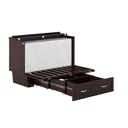 AFI, Chelsea Mid-Century Modern Full Wood Murphy Bed Chest with 6" Mattress, Storage Drawer & Built-in USB Charger, Espresso