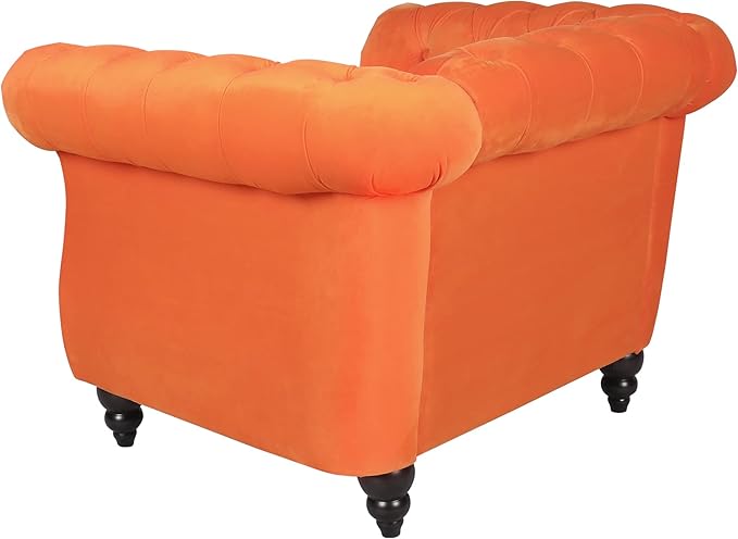 LEVNARY Velvet Chesterfield Armchair, Modern Sofa Chair with Button Tufted Backrest, Tufted Upholstered Rolled Chair for Home Reading Room (Orange)