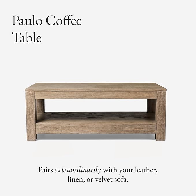 Maven Lane Paulo Coffee Table – 18 Inch Rectange Table with Storage – Grey Solid Wood – Ideal for Living Room and Lounge