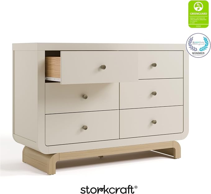 Storkcraft Santorini 6 Drawer Double Dresser (Frosted Oat with Driftwood) - GREENGUARD Gold Certified, Interlocking Drawer System, Dresser Drawer Organizer for Kids Bedroom - Image 8