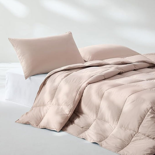 Pacific Coast Cooling Goose Feather and Down Fiber Comforter Twin Size, Breathable Duvet Insert for Summer and Hot Sleepers, Natural Cooling Tencel Lyocell Shell, 8 Corner Tabs, Light Pink, 68x90
