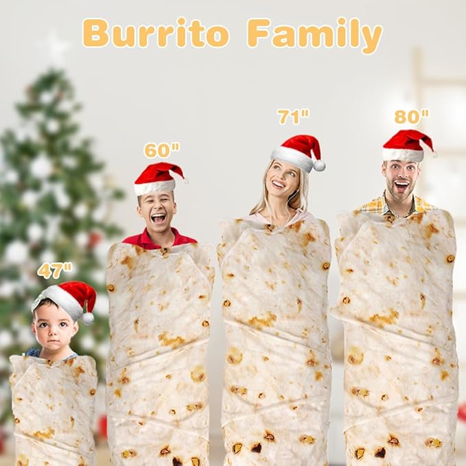 LetsFunny Burrito Tortilla Throw Blanket, Funny Realistic Food Blankets for Teen Girl Gifts, 2.0 Double Sided Burritos Taco Tortilla Wrap Blankets, Soft Comfortable Flannel Round Throw Blanket