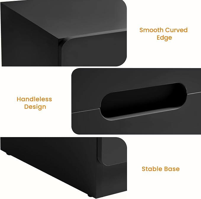 RoyalCraft Black Nightstand with Drawers, Night Stand for Bedroom, Modern Bedside Table with Handless Design, Wood End Table for Living Room, Hallway - Image 4