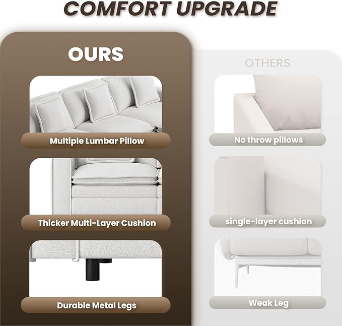 Modular Sectional Sofa 107", Comfy Cloud Couch with Ottoman, Deep 4-Seat L Shaped Modular Sofa, Couches with Throw Pillows for Living Room, Beige