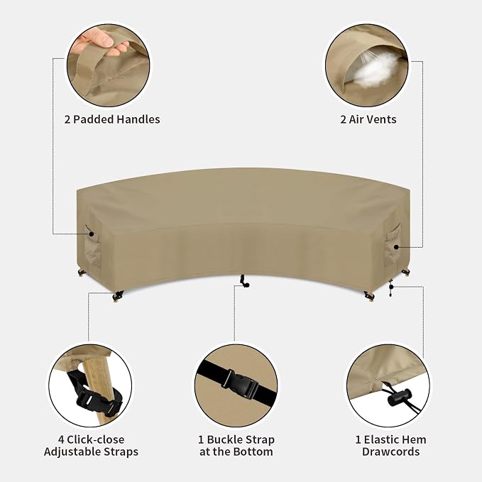 PureFit Outdoor Sectional Sofa Cover Waterproof Curved Patio Furniture Covers for Deck, Lawn and Backyard, 120Lx36Dx38Hx82FL, Camel - Image 5