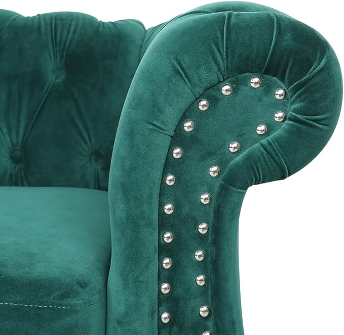 LEVNARY Three-Seat Velvet Sofa, Large Sofa Classic Tufted Chesterfield Settee Modern 3 Seater Couch Furniture Tufted Back for Living Room, Green