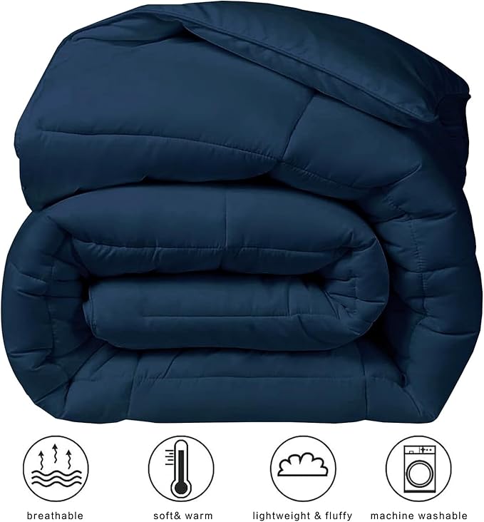 COHOME Premium King Size Comforter, All-Season Quilted Down Alternative Duvet Insert, Luxury Hotel GentleSoft Comforter with Anti-Clump Tech & 8 Tabs - Reversible - Navy Blue 90x102 inches