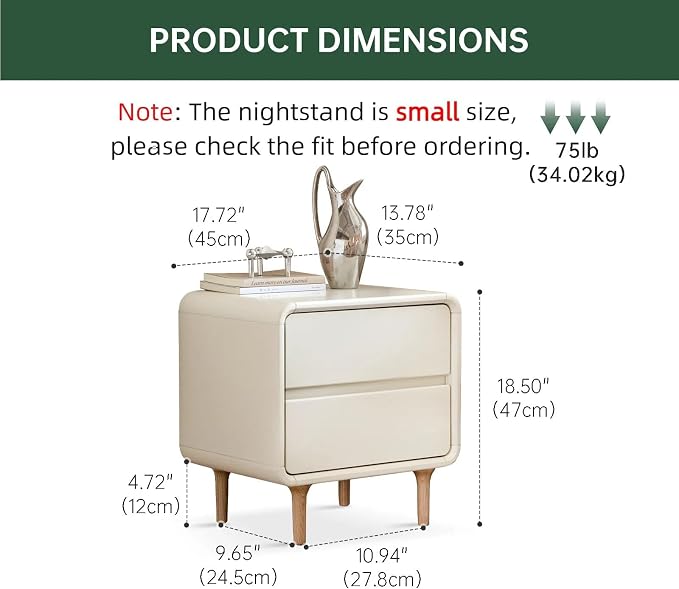 White Night Stand, Solid Wood Nightstand with Drawers, Modern Nightstands, Small Nightstand for Bedroom, Wooden Side Table Living Room(18.50" H) - Image 2