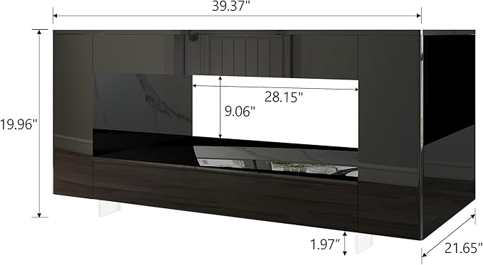 Glossy Coffee Table with Open Shelf Storage - High Gloss Modern Cocktail Table for Living Room, Bedroom, Office