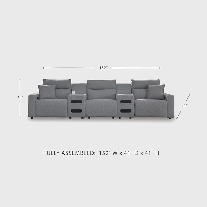 Signature Design by Ashley Modern ModMax II Stain Resistant 5-Piece Power Reclining Sectional with Adjustable Headrest and Built-in Speaker, Gray