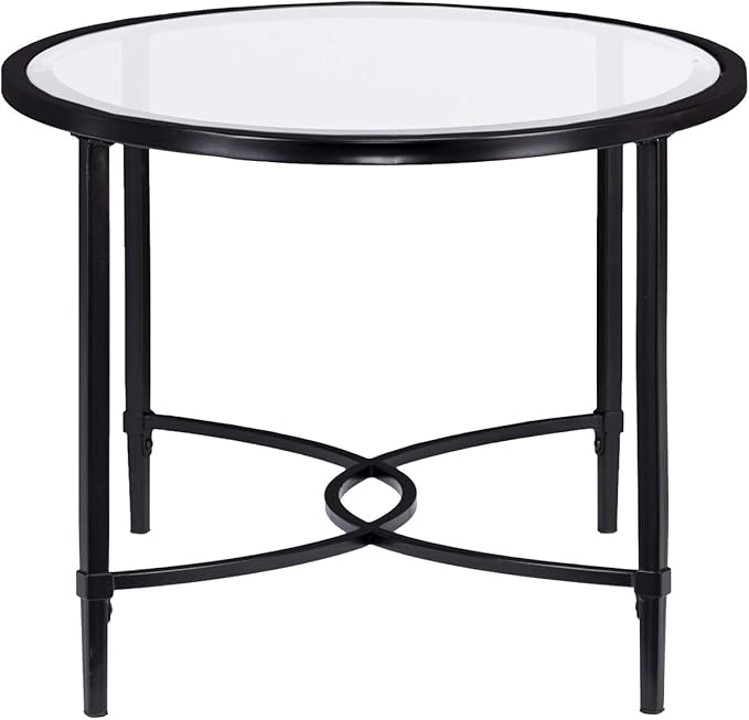 SEI Furniture Quinton Metal/Glass Oval Cocktail Table - Black, 45 in x 25 in x 19 in