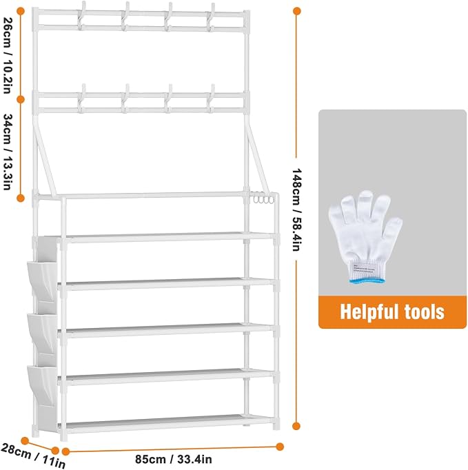 OYREL Shoe Rack 5 Tier Shoe Racks Organizer 20-25 Pairs Shoes Rack for Closet Entrance Shoe Storage Shelf with Hooks and Side Pocket Entryway Shoe Holder Space Saving Free Standing Shoe Racks - Image 3