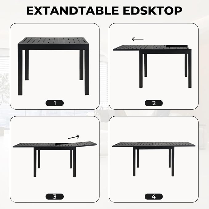 Grand patio 7-Piece Outdoor Dining Set, 6 Leather-Look Wicker Swivel Patio Chairs & 1 Rectangular Dining Table, Black - Image 4