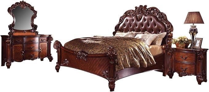 Acme Vendome Bedroom Set with King Bed, Nightstand, Dresser and Mirror