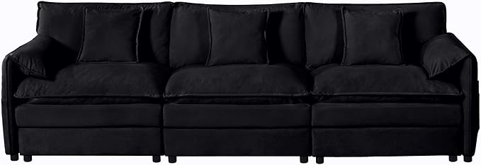 109-Inch U-Shaped Sectional Cloud Sofa Oversized Modular 5 Seaters Sofa Couch with 2 Ottoman Chaise and Pillow Armrest, Chenille Upholstered Convertible Cloud Couch