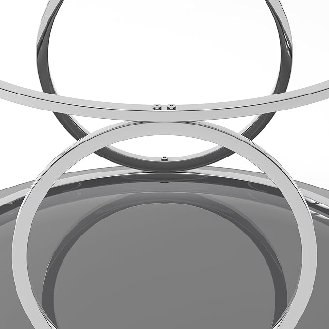 32" Tempered Glass Round Coffee Table Modern Chrome Frame Ring Base Single-Layer Circle Living Room Center Tables
