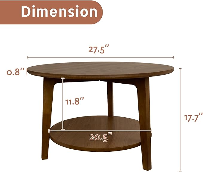 2-Tier Round Coffee Table Wood Nesting Side Table (Walnut Coffee Table, 28x28x18)