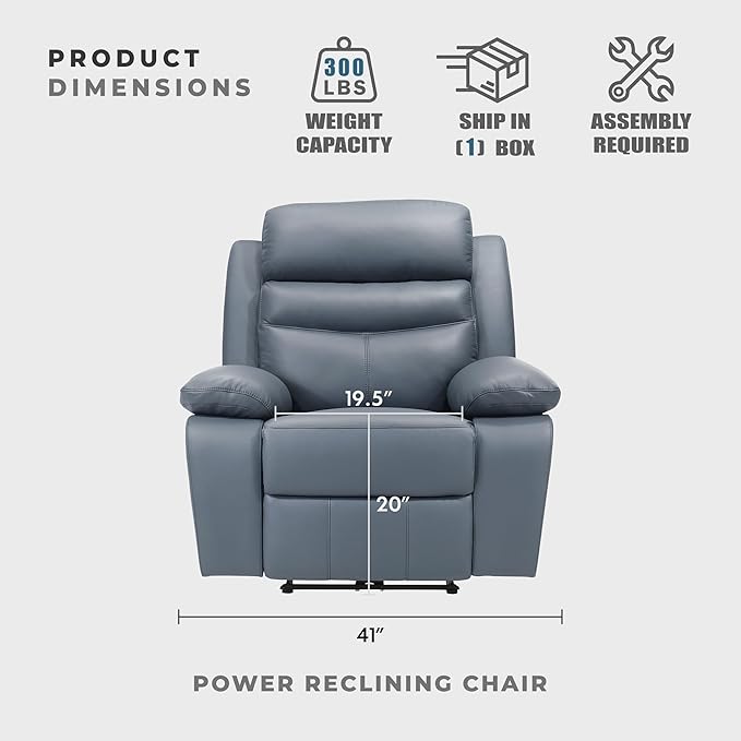 Lexicon Recliner Chair Living Room Leather Match Reclining Sofa Chair, Home Theater Seating, Wall Hugger Recliner, Power Recliner Sofa Chair for Living Room/Office/Apartment, Blue