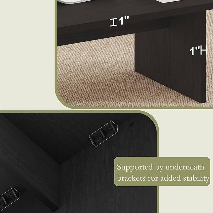 BON AUGURE Coffee Tables for Living Room, 47 Inch Modern Living Room Table, Rectangular Coffee Table with Spacious Tabletop, Slatted Panel Center Tables Centerpiece, Black Oak