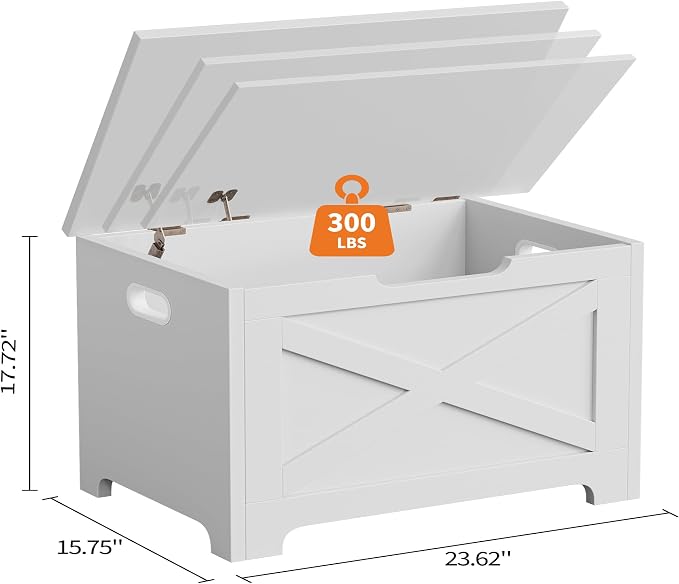GarveeHome 23.6 in Storage Chest, Wooden Storage Bench with Safety Hinge, Easy Assembly, Large Shoe Bench for Entryway, Living Room, Bedroom - Image 3