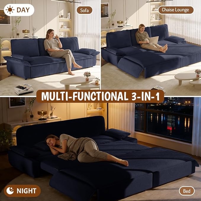 KEIKI 94.5'' King Size Pull Out Sleeper Sofa, 3-in-1 Convertible Futon Couch with Cloud Comfort, Corduroy Reclining Loveseat Sofa for Office, RV, Home Theater