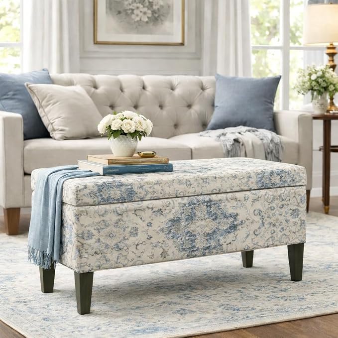 HomePop Large Decorative Storage Bench - Antiqued Blue - Image 2