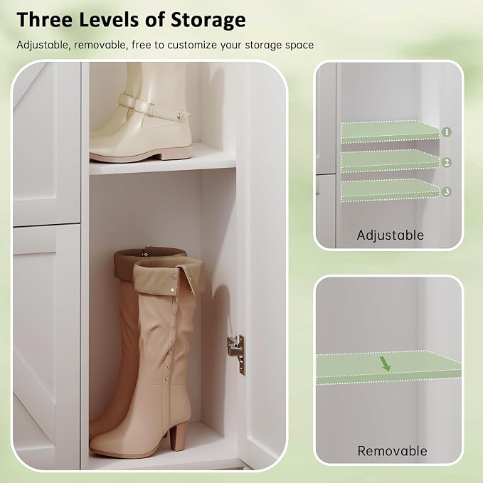 White Shoe Cabinet with 2 Flip Drawers Door, 43"W Hidden Shoe Organizer Cabinet Storage for Entryway, Closet, Boot, Adjustable Shelves, Narrow Shoe Rack Freestanding Cupboard, At Least 20 Pair - Image 4
