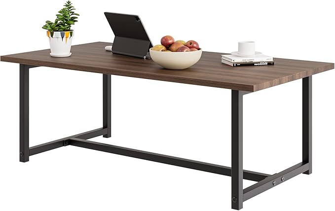 35.4" Rectangular Coffee Table for Living Room, Modern Industrial Style Coffee Table Center Table with Metal Frame for Small Space, Apartment, Office, Easy Assembly, Walnut
