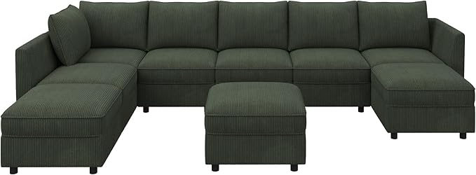 HONBAY Modular Sectional Sofa with Storage, U Shaped Couch Modular Convertible Sectional Couches for Living Room - Green