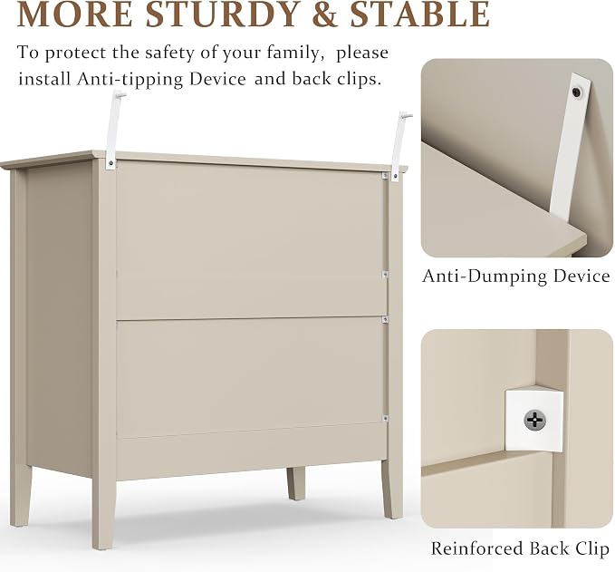 RoyalCraft Large 3 Drawer Dresser Set of 2, Fluted Wood Drawers for Bedroom, Modern Painted 30 inch Wide Nightstand for Bedroom, Entryway, Beige - Image 6