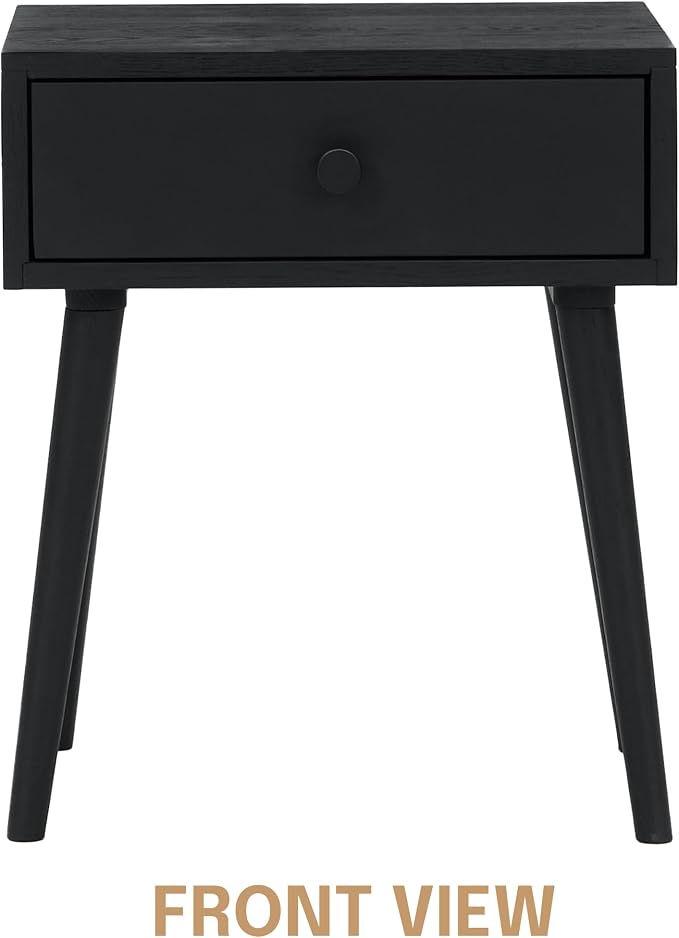 NTC Solid Oak Lux Nightstand with Drawer, Mid Century Modern Side Table Bedroom, Bedside Furniture, Night Stand, End Table, Easy Assembly - Burnt Black - Image 3