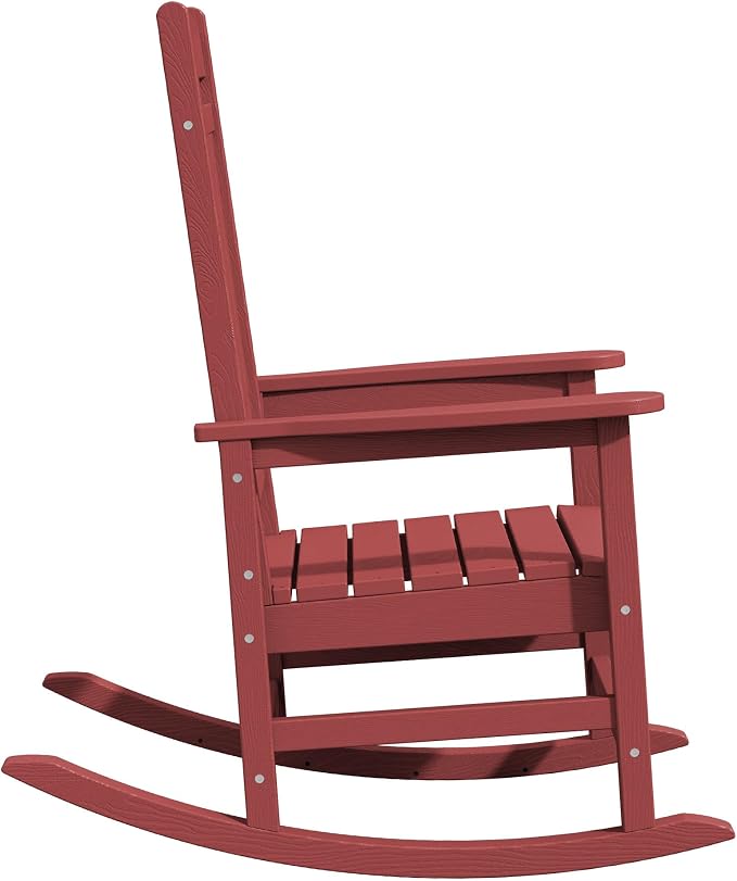KINGYES Oversized HDPE Outdoor Rocking Chair Set of 4, All-Weather Poly Patio Rocking Chairs with 330lbs Support for Adults, Dark Red - Image 10