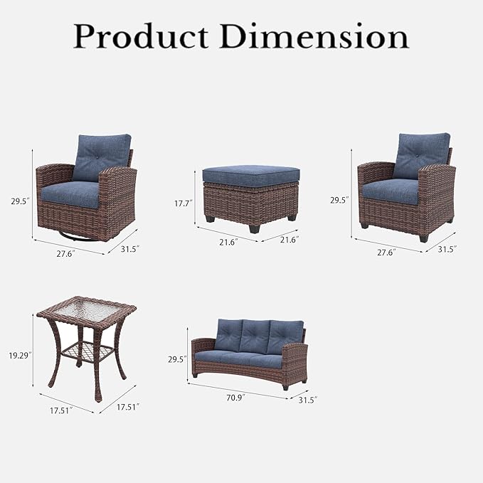 LayinSun 9 Pieces Patio Furniture Set with Swivel Chairs, Rattan Wicker Rocking Glide Chairs with Coffee Table Conversation Set