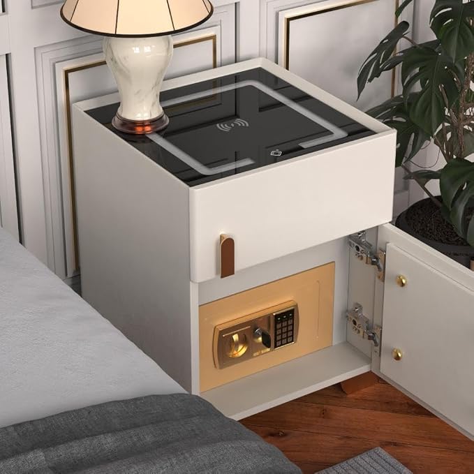 Nightstand with Drawer, Wireless Charging Bedside Table 3 LED Light Night Stand with Safe, Modern End Table with Drawers for Bedroom Office - Image 3