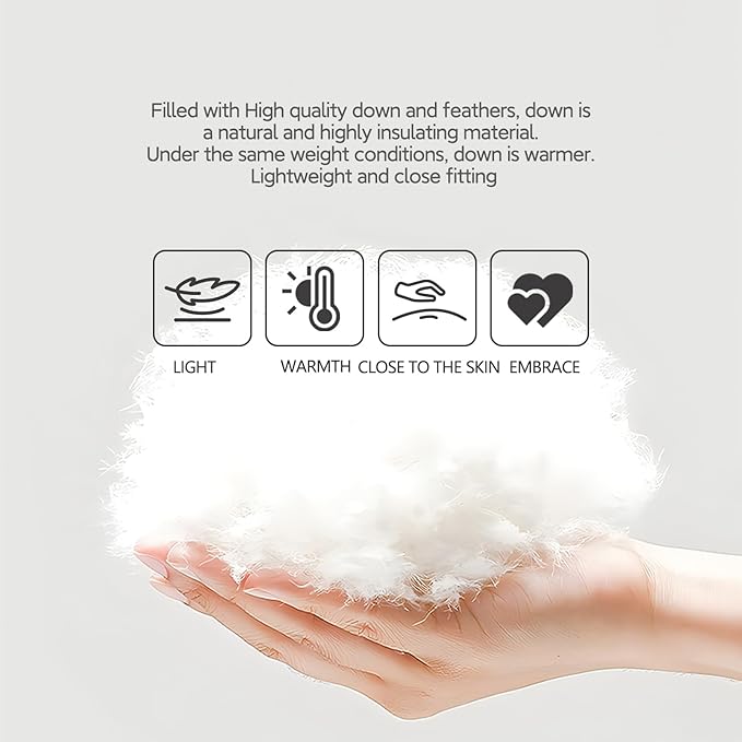 All Season 100% Cotton Down Comforter Queen Size,High Fill Power White Down Fluffy Hotel Style Duvet Insert, Noiseless Eco-Friendly, 8 Corner Tabs, Machine Washable, Queen Size(90×90，50oz)